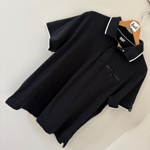 Dkny Other - DKNY Black Polo Shirt White-Trimmed Collar see pix for stains/blemishes Men's L